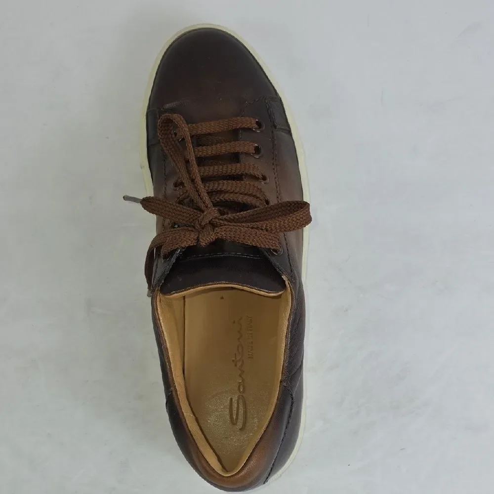 Santoni Napa Brown‎ Leather Low Top Men's Shoes.